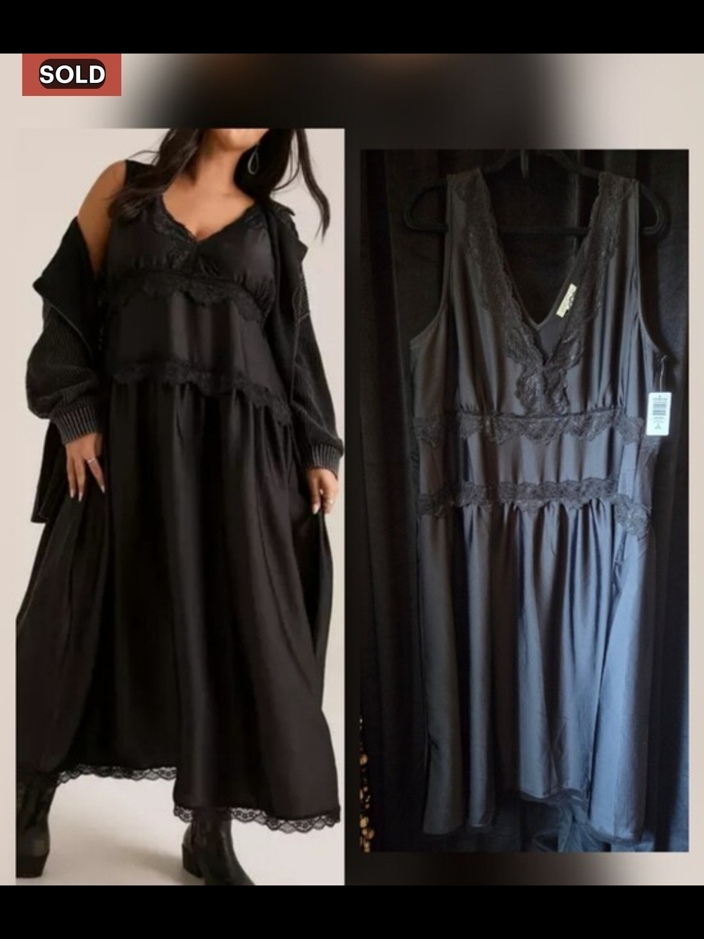 Lace-Trim Black Maxi Dress - Sleeveless V-Neck Women's Maxi
